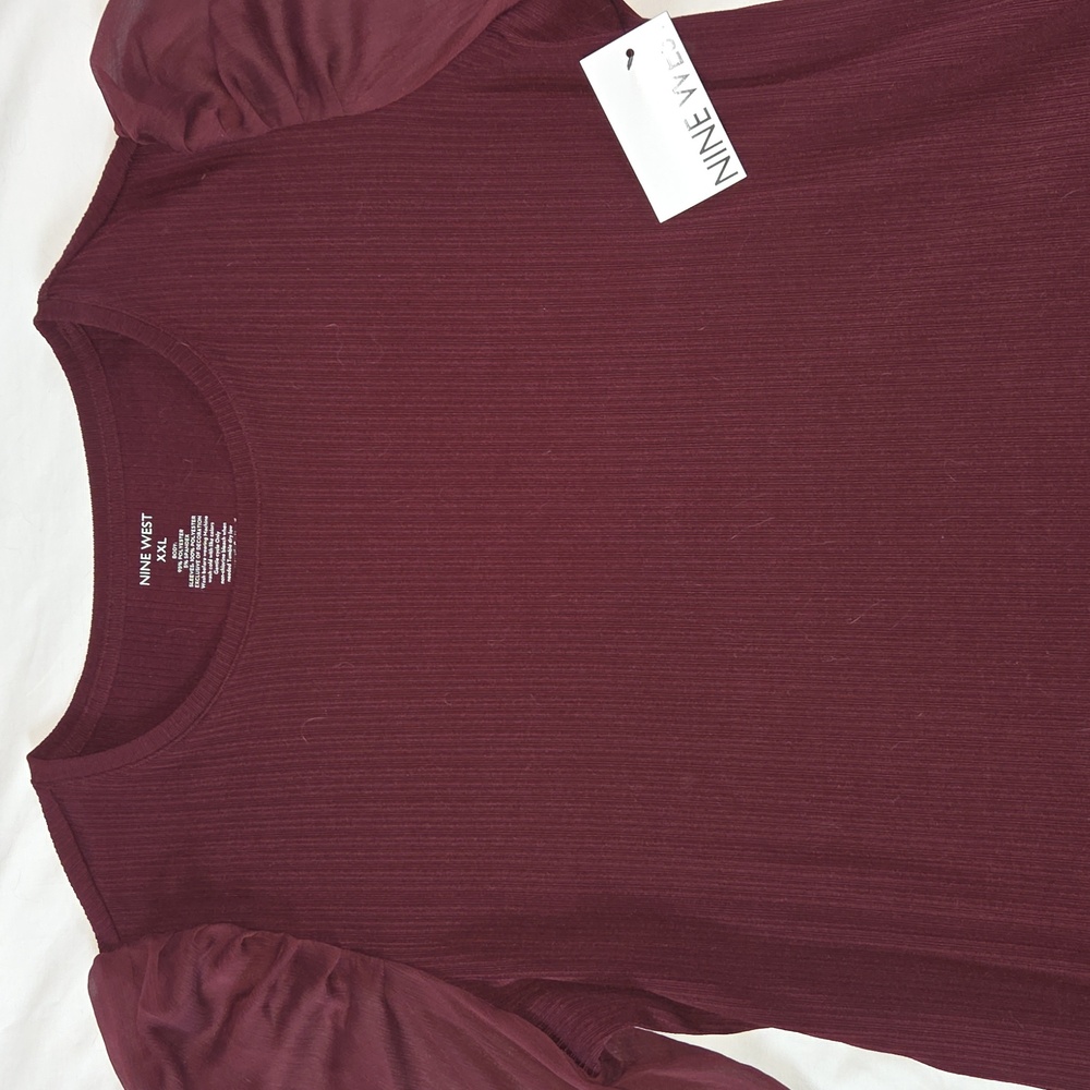 NINE WEST NEW PLUM Burgandy Red Wine XXL Sheer long Sleeve Shirt NWT MADDIE 501